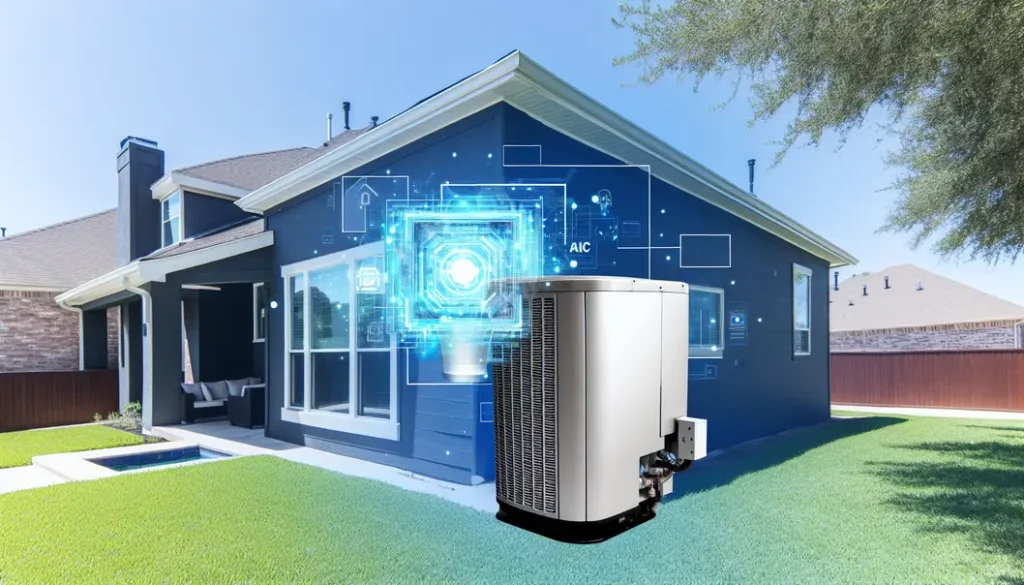 Houston home's air conditioning system with digital AI diagnostics overlay.