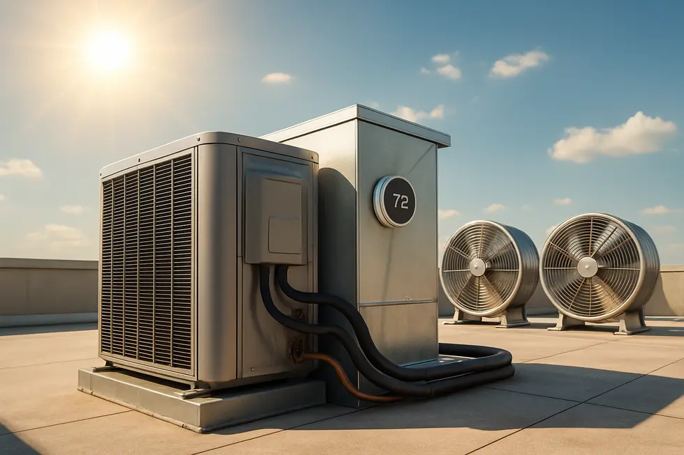 HVAC technician performing a thorough pre-season inspection of an air conditioning unit outdoors.
