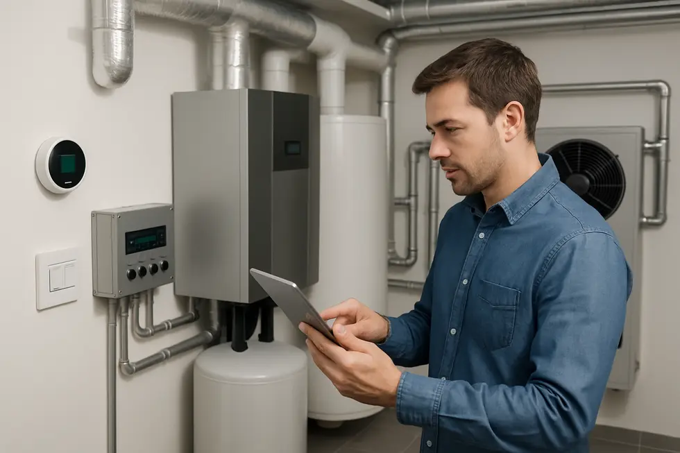 Modern HVAC systems with smart technology and energy-saving features installed in a home utility area.