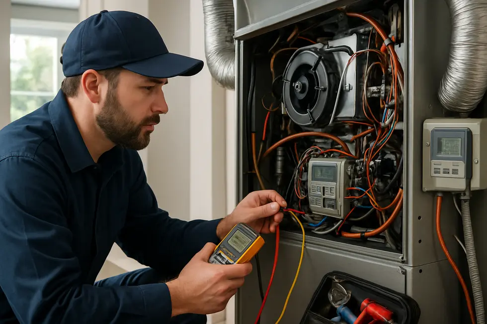 HVAC technician working on a complex residential HVAC System, showcasing industry growth and technological advancement.