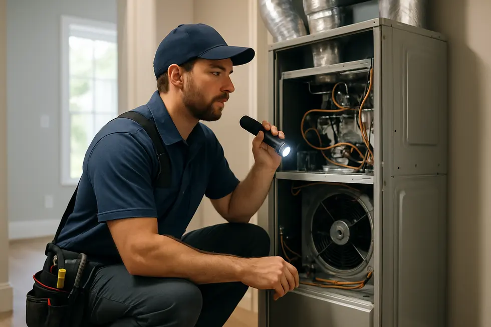 Skilled HVAC technician working on a residential HVAC System, demonstrating professionalism and technical proficiency.