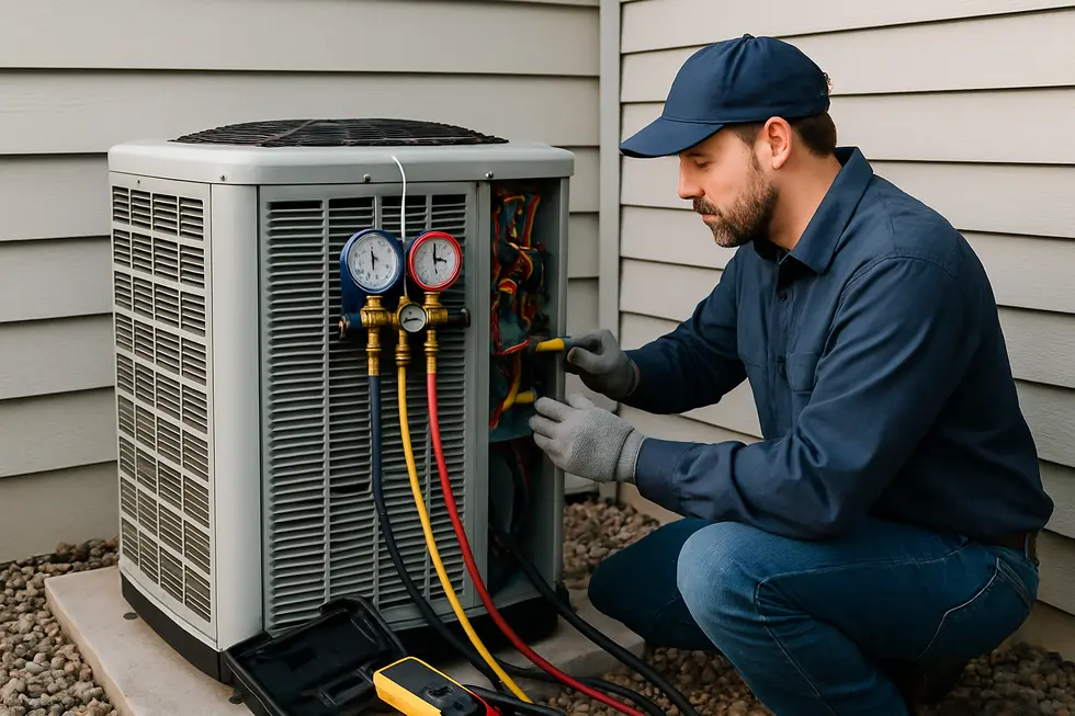 Technicians working on a home HVAC system to optimize performance and extend lifespan.